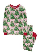 MINI BODEN Snug Glow-In-The-Dark Pajamas Boto Pink Christmas Trees