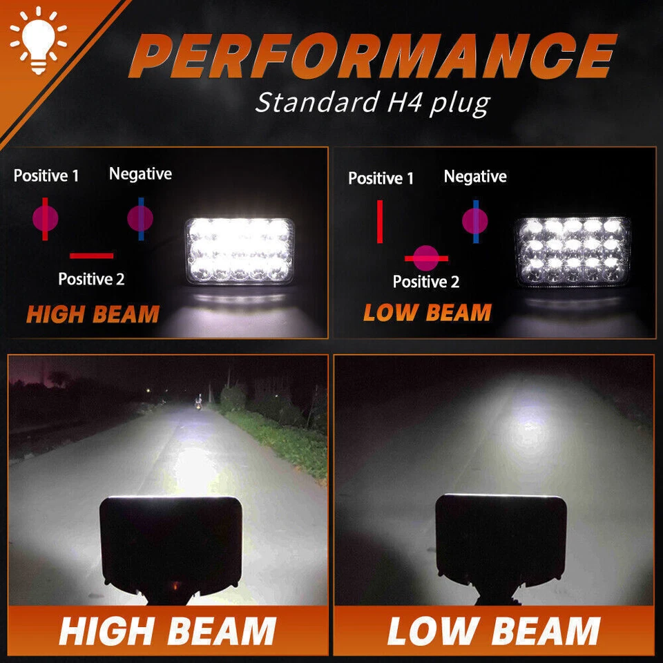 4PCS 4x6" Led Headlights Hi/Lo Beam For 1980-1988 Oldsmobile Cutlass Ciera H4 - Image 2 of 4