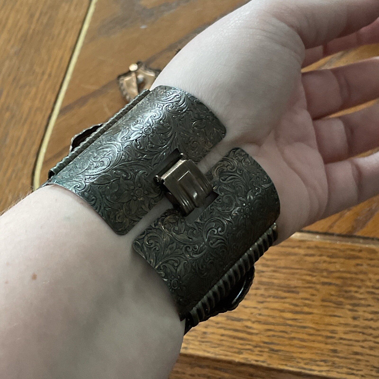 Set Chunky Shield Panel Cuff Hammered Copper Ston… - image 10