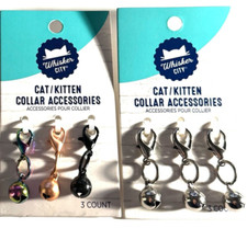 Whiskers City Cat / Kitten Collar Accessories 6 pk Colorful Bells Clip On Silver