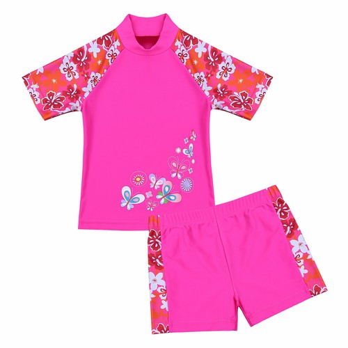 Girls Tankini Set Wetsuit Floral Swimwear Tops Bottoms Rash Guard Bathing Suit - Picture 9 of 31