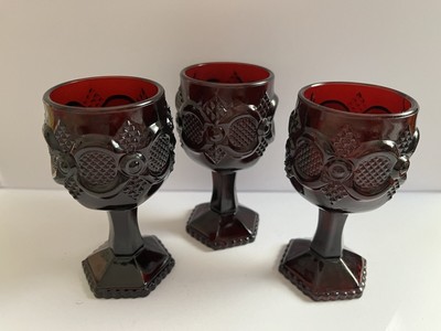 Vintage Avon 1876 Cape Cod Ruby Red Cordial Wine Glasses Footed Stem 4.5'' Set/3