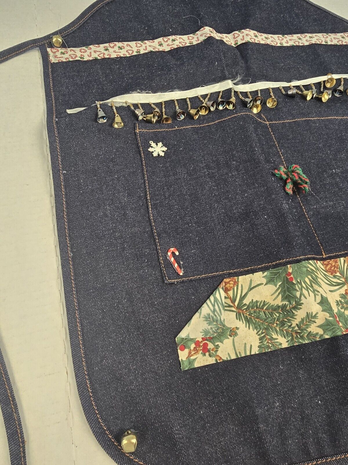 Innovo, Inc. Christmas Holiday Cotton Denim Apron Handmade Bells Candy Canes
