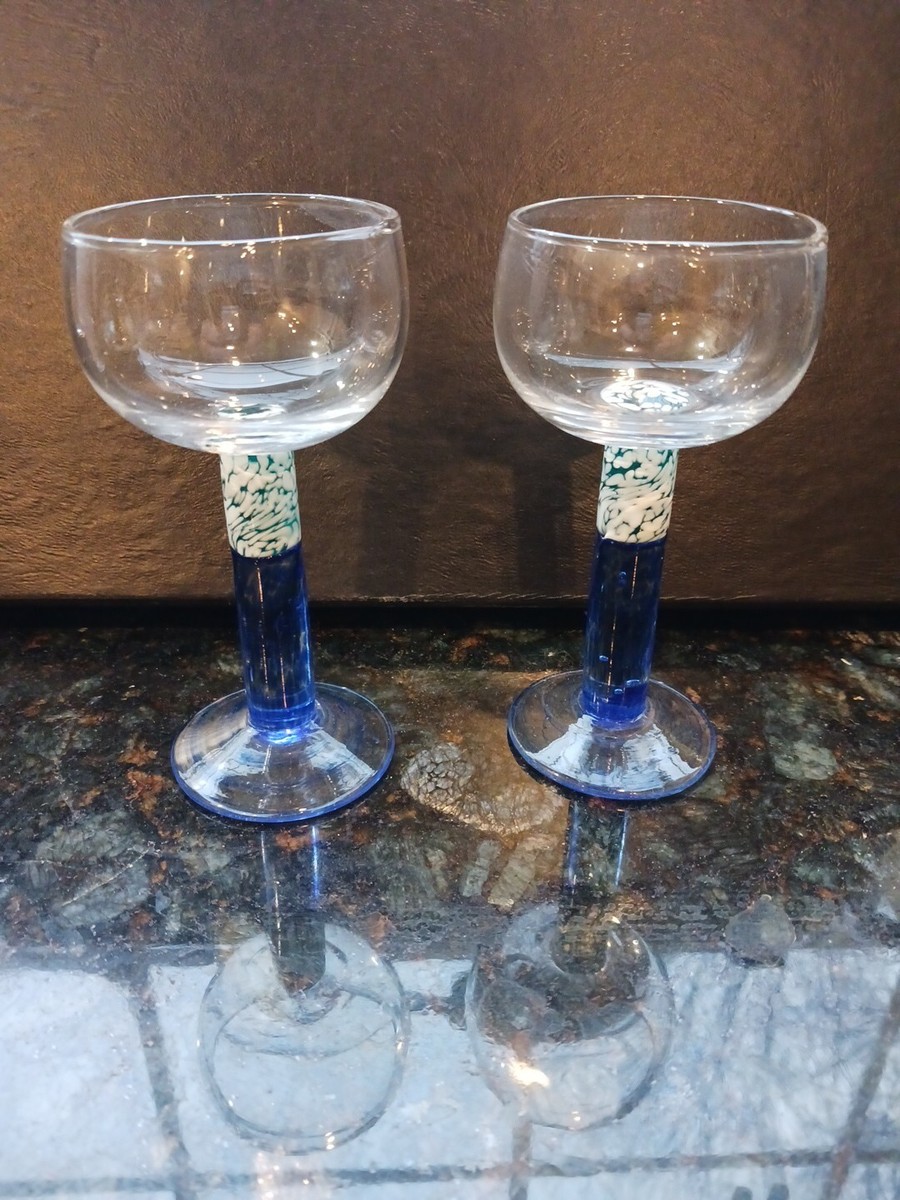 Jiri Vosmik for Glass Atelier Morava 2 Blue Clear Glass Cordials
