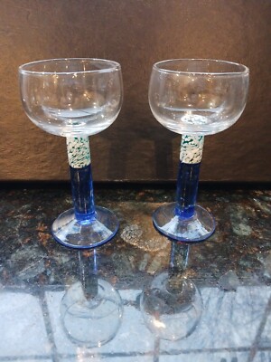 Jiri Vosmik for Glass Atelier Morava 2 Blue Clear Glass Cordials