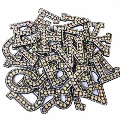 CRAFTMONK Rhinestone Sparkle Letter Patch Patches Sew /Iron on Alphabet Embroidery Clothes