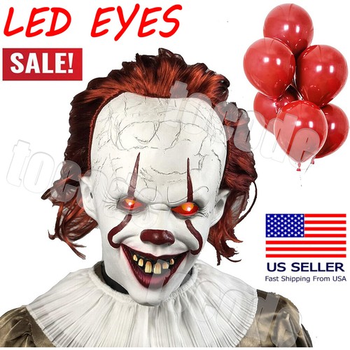 Gruselige Pennywise IT Clown Vollmaske EvilRed Eyes Horror Kostüm Cosplay Halloween - Bild 1 von 13