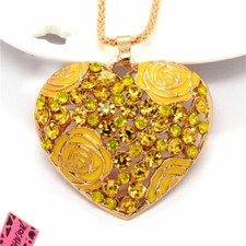 New Fashion Women Shiny yellow Rose heart Crystal Pendant Sweater Necklace