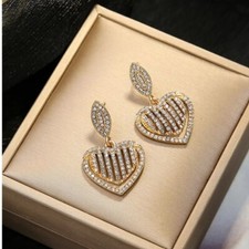 gold Color Alloy Crystal Heart Dangle Earrings -1 pair
