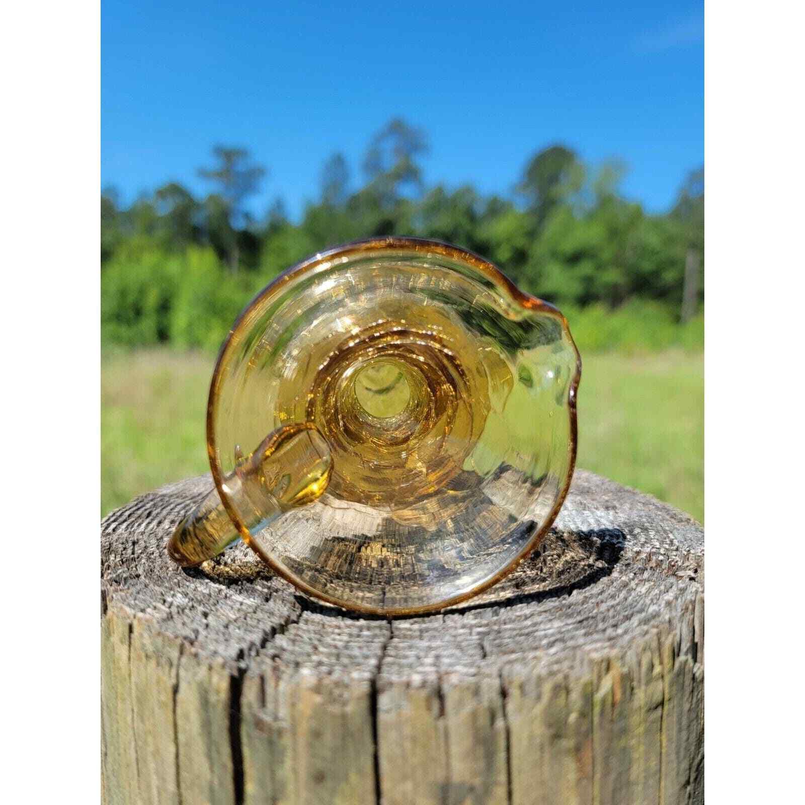 Amber Crackle Glass Pitcher Hand Blown Pontil Mark Air Bubbles 4 3/4