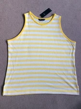 BNWT Ladies Size 18 M&S Yellow Mix Striped Cotton Rich Crew Neck Vest Top