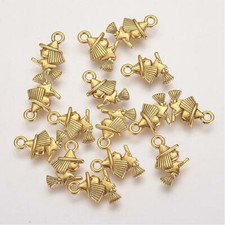 20 Witch Charms Antiqued Gold Tone Halloween Pendants Findings 2 Sided Bulk