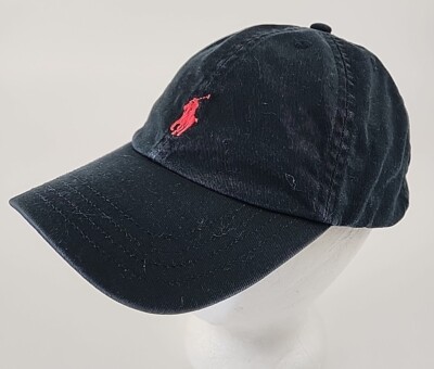 Polo Ralph Lauren Hat Adult One Size Black Leather Strap Red Pony