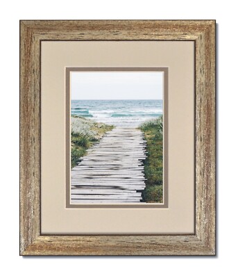8X10 Silver Patina Frame with Glass & Oyster/Gray Mat for 5X7