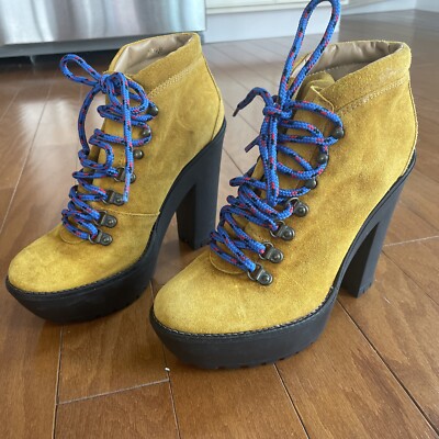 Polo Ralph Lauren Helene Ankle Boots Camel Yellow Suede Sz New 