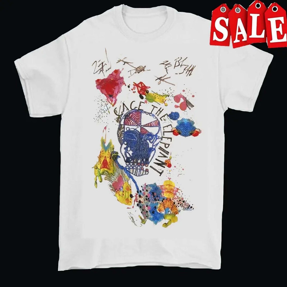 White Tee With Abstract Elephant White Tee With Abstract Elephant