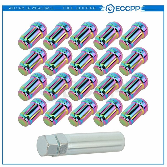 20 Pcs M12x1.5 Neo Chrome Lug Nuts + 1 Key Fits 19822004 Fits
