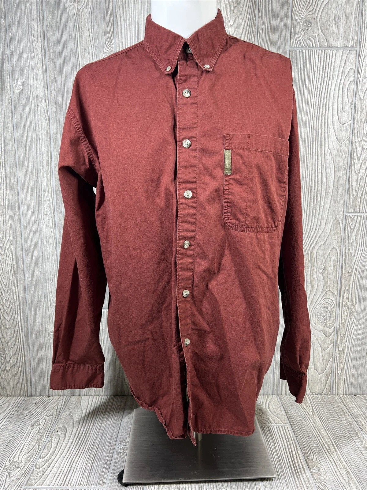 Columbia Red Long Sleeve Button Up Collared Shirt Casual Church Mens SZ L