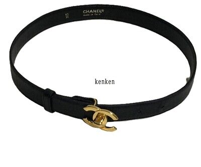 CHANEL BELT AUTH Coco chain CC Gold Vintage Turn Lock Black CHANEL BELT AUTH Coco chain CC Gold Vintage Turn Lock Black