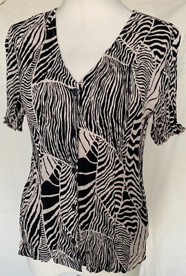 Adini 100% viscose crincle rayon crepe blouse button through V neck Size S