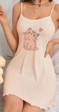 Cat Print Sleepwear Dress Women XL Sleeveless Round Neck Backless Design NEW 