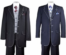 Men's 3 Buttons Jacket, Back Double Split, Double Vents, With Check Vest 2916V