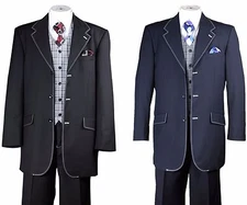 Men's  3 Buttons Jacket, Back Double Split, Double Vents, With Check Vest 2916V