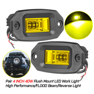2X 4inch 40W Flush Mount 2LED Work Light Bar Pods Flood Off-Road For Jeep Bumper