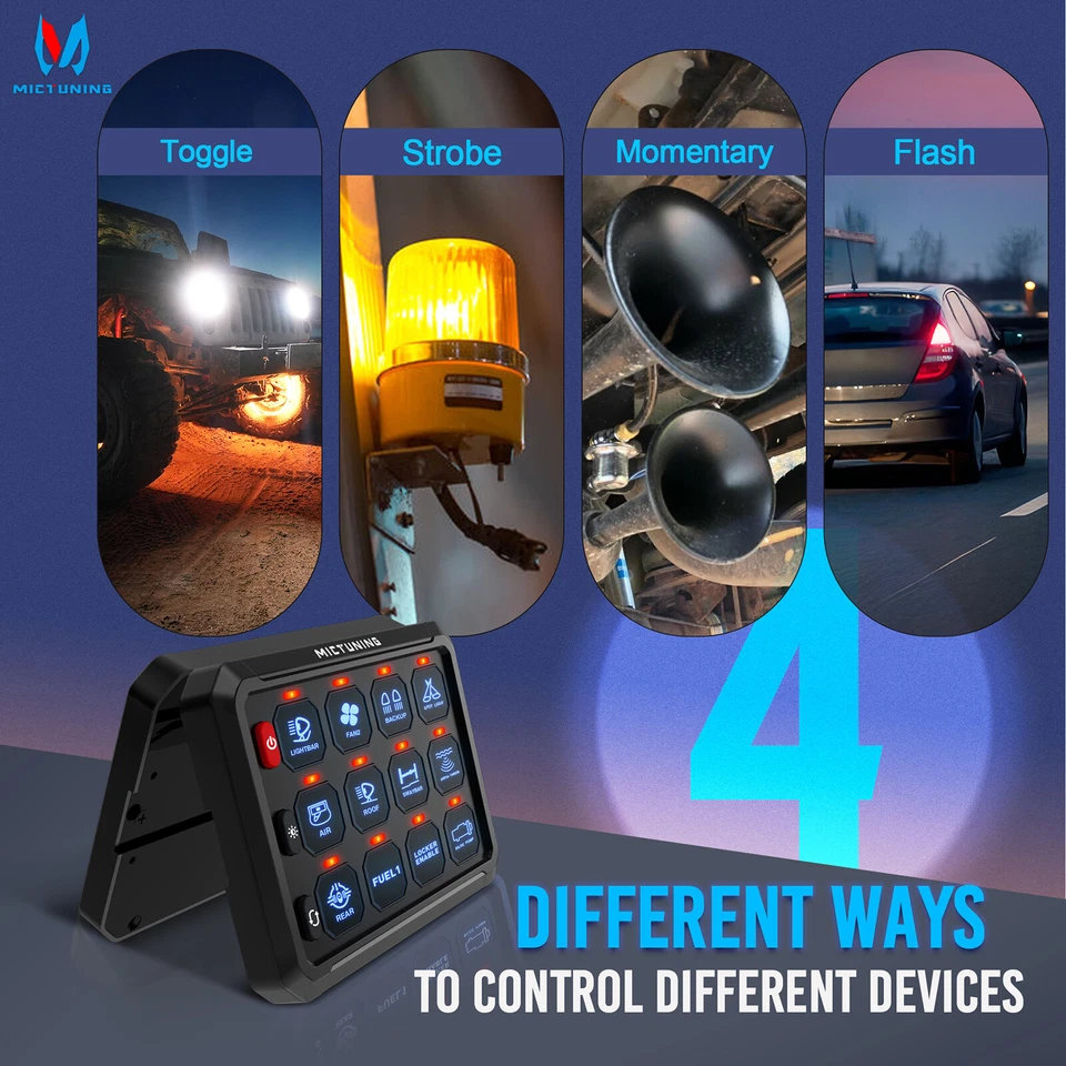 P1s-B12X 12 Gang Switch Panel, Toggle Switch LED Light Switch Strobe Pulsed Box - Imagem 4 de 4