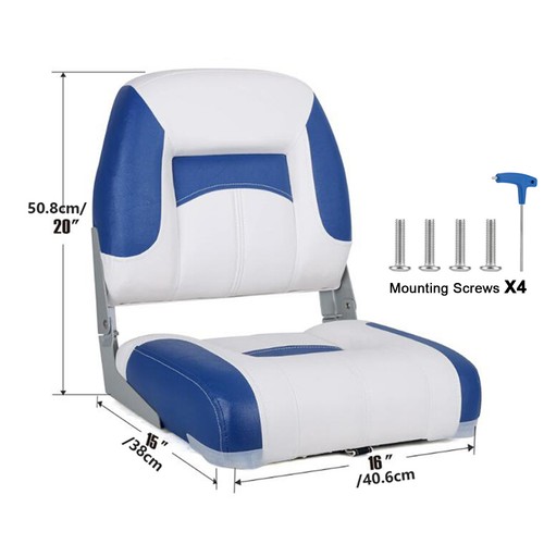 2xPractical Deluxe Low Back Folding Boat Seat Kit 14"-20" Stainless Steel Screws - Picture 2 of 8