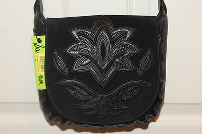 NEW! NWT! SAM EDELMAN Embroidered Flap Nubuck Black Suede Shoulder Bag $228