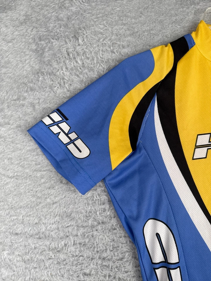 Jersey de ciclismo trasero para mujer mediano 3 azul amarillo 1/2 cremallera manga corta poliéster Foto 3 de 4