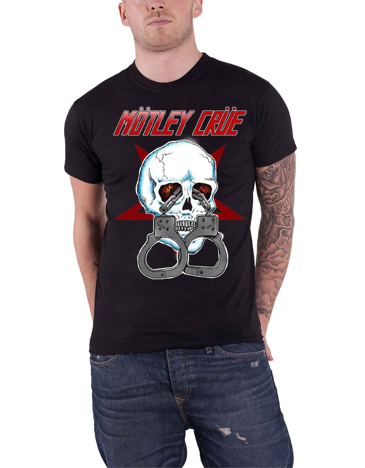 Motley Crue Vintage Skull Cuff Band Logo Official Mens Black T-Shirt