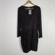 Niche Nilgun Derman Womens Large Brown Grid Print Jersey Sculpture Tunic NWT