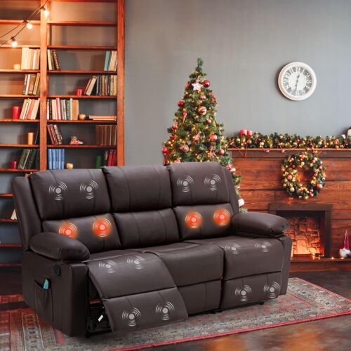 PU Leather 3-Seat Recliner Sofa Chair Manual Recliner Couch Home Theater Seating - Picture 56 of 88