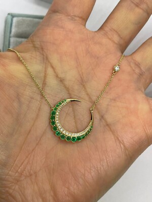 0.30Ct Round Simulated Emerald Crescent Moon Pendant 14K Yellow Gold Plated