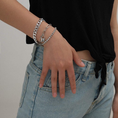 Damen Armband Set Gold und Silber mit Diamant Akzenten Schloss Verschlüsse EU - Bild 3 von 6