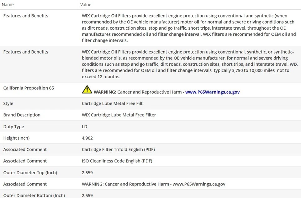 Filtro de aceite tipo OEM WIX para VOLVO V60 CROSS COUNTRY 2015-2016 L5-2,5 L Foto 3 de 4