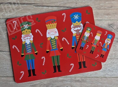 4er Set Tischsets & 4 Untersetzer Nussknacker Weihnachten Tischgedeck Korkboden NEU