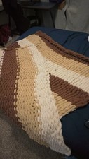 Handmade Chunky Knit Striped Sofa Throw Blanket Brown Beige Cream Decorative