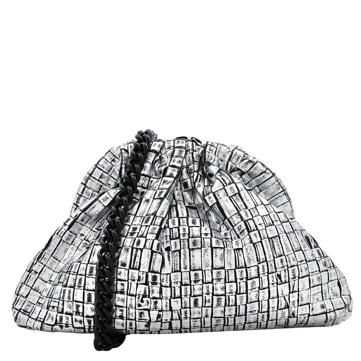 Серебристый мини-игровой клатч Maria La Rosa с ламинированной лентой BR22.23 млрд.