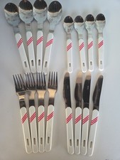 16 Piece Vintage Viners White Red Stripe Handled Cutlery Set
