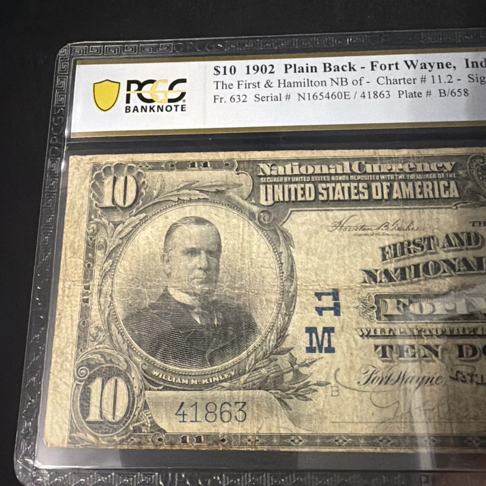 FR. 632 $10 Us 1902 Plane Back Fort Wayne, Indiana the First & Hamilton PCGS F12 - Image 4 of 4