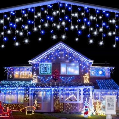 Joomer Christmas Icicle Lights - 19FT Outdoor String 19FT, White+Blue