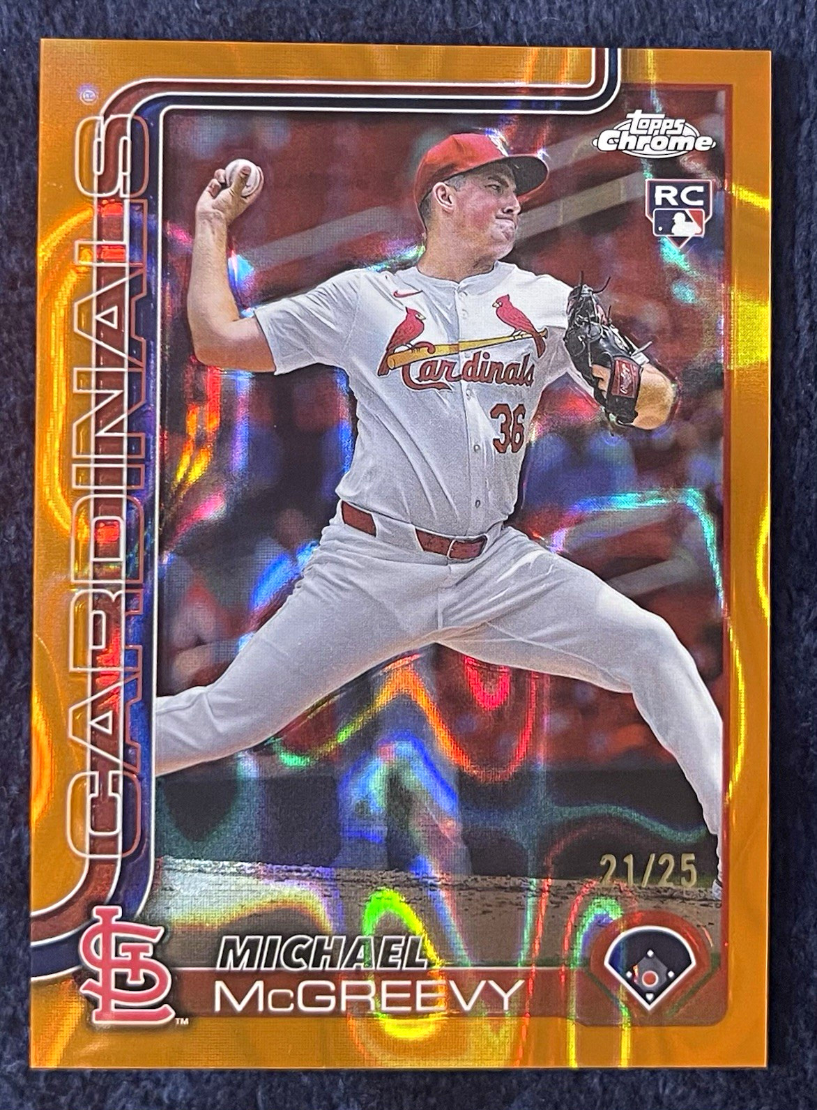 2025 Topps Chrome Michael McGreevy RC Orange RayWave Refractor /25 Cardinals #29