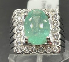 4.245 CT COLOMBIAN EMERALD ZIRCON .925 STERLING SILVER MENS RING SZ 9.25, 9 GR