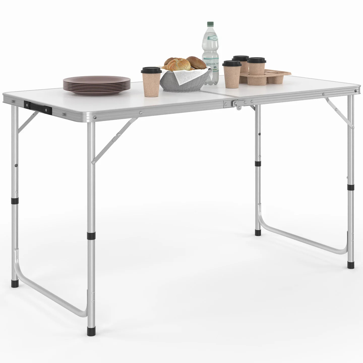 Table de camping pliante en aluminium de 120 cm à hauteur modulable pour s'adapter à tout relief