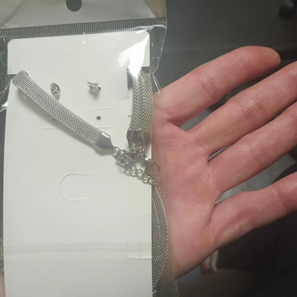 Necklace Choker Channel Set Stainless Steel Silver Tone - Image 2 of 2