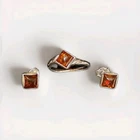 VTG  Sterling Silver Amber Stud Earrings & Ring Size 7, 925 Square Shape Pierced