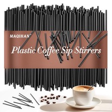 MAQIHAN Cocktail Straws - Black Plastic Straws Sip Stirrers 5 Inch Drink Stir...
